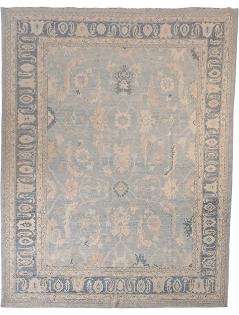 Charming Muted Grey Floral Oriental Wool Oushak Rug for a Vintage Touch 9x12