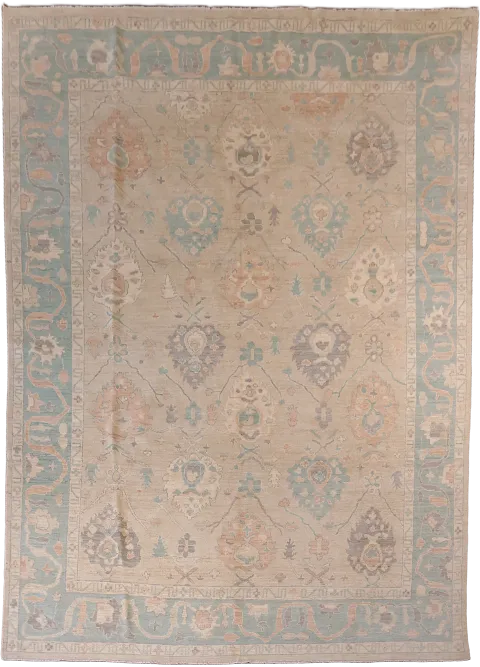 Outstanding Muted Pink Turkish Traditional Oushak Wool Oriental Area Rug 9x12
