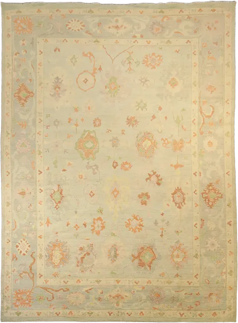 Vegetable Dye Muted Green Turkish Traditional Oushak Oriental Wool Area Rug 10x14