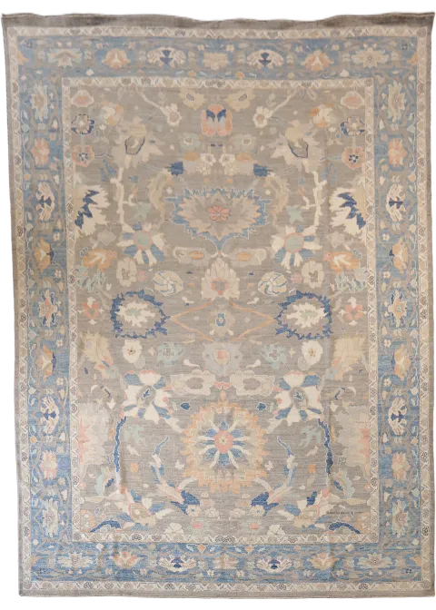 Classic Earth-Toned Oriental Wool Oushak Rug Featuring Intricate Floral Medallions 10x14