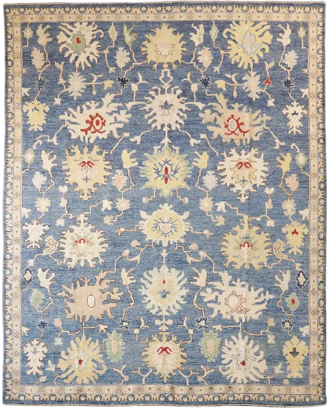 Outstanding Blue Chic Oriental Oushak Wool Area Rug Featuring Floral Patterns 8x10