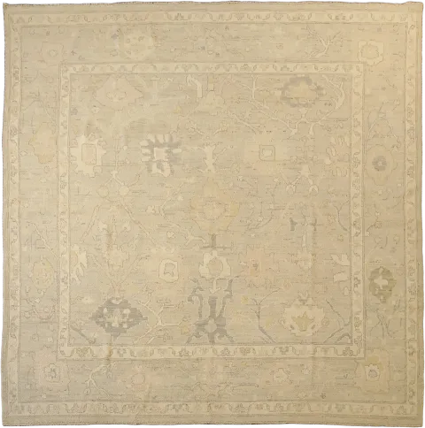 Muted Grey Traditional Turkish Oushak Square Oriental Wool Rug 8x8