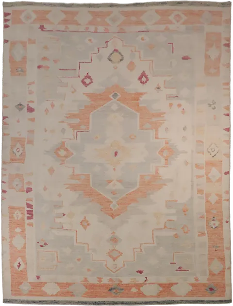 Muted Decorative Ivory Traditional Oushak Geometric Wool Area Rug 9x12