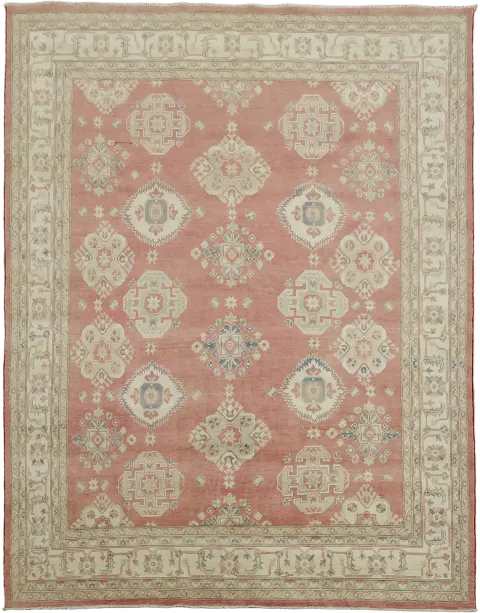 Elegant Muted Pink and Beige Traditional Kazak Wool Rug 8x10