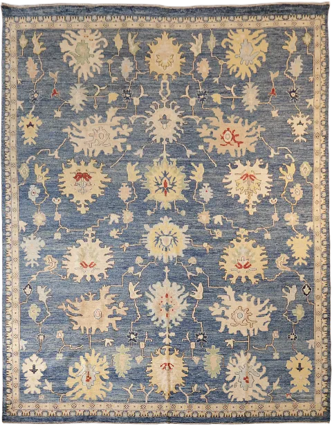 All Over Blue Oriental Traditional Oushak Area Wool Rug 9x12