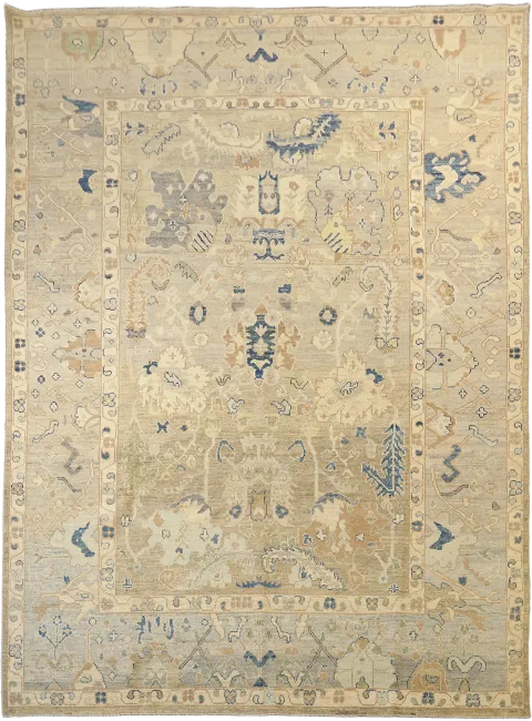 Muted Beige Oriental Wool Traditional Oushak Area Rug 9x12