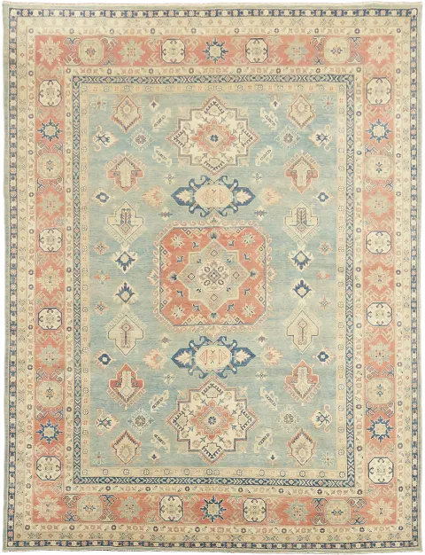 Charming Aztec Inspired Kazak Pakistani Rug Design with Pastel Hues 9'x12'