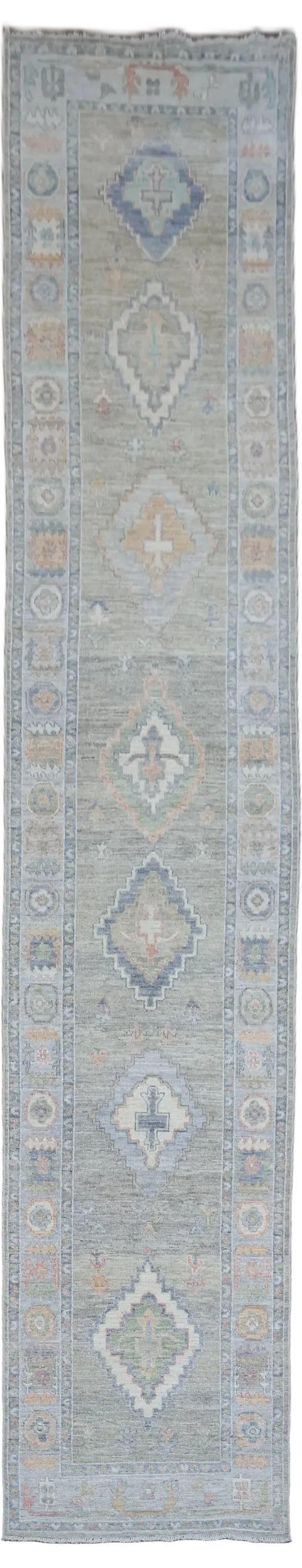 Palace Size Muted Grey Oushak Turkish Runner Oriental Wool Rug 3x16