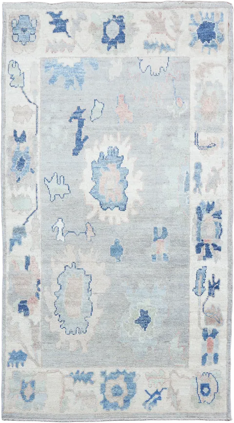 Muted Grey Oriental Oushak Turkish Wool Rug 3x5