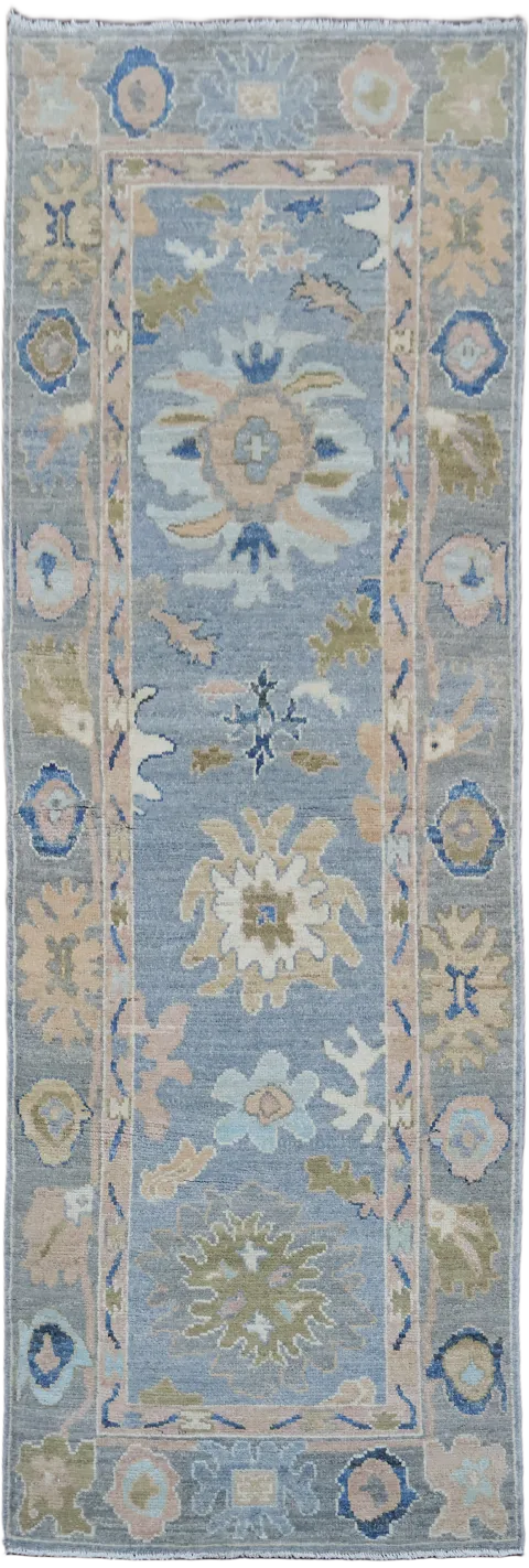 Vegetable Dye Wool Oushak Turkish Runner Rug 3x8