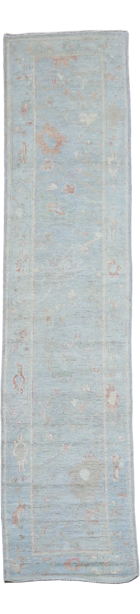 Muted ALL Over Blue Wool Oriental Oushak Turkish Runner Rug 3x12