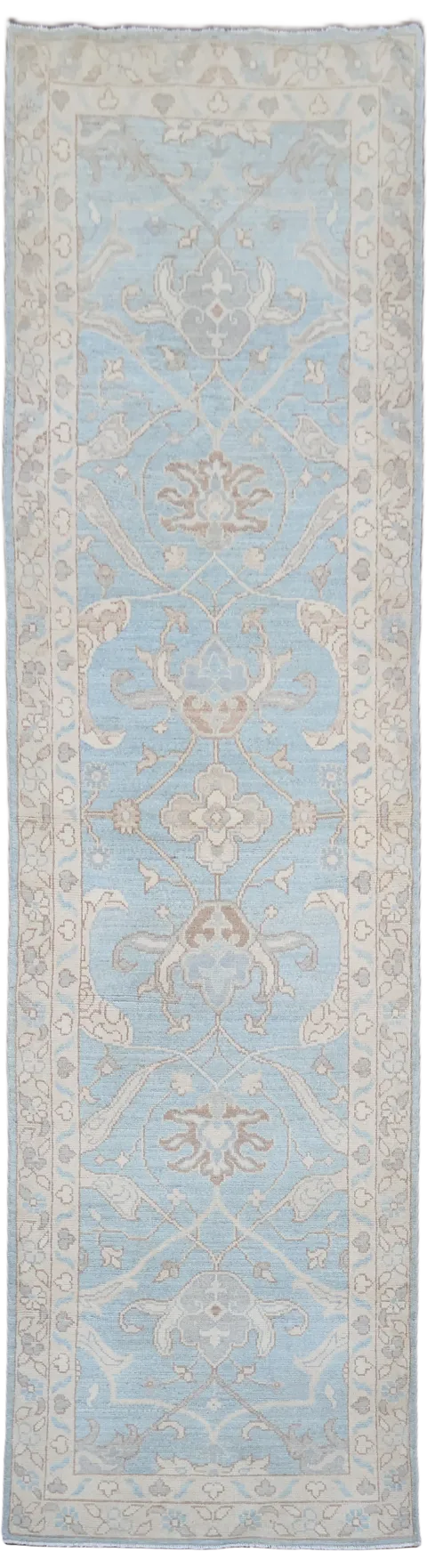 Must See! Blue Oriental Oushak Turkish Runner Wool Rug 3x10