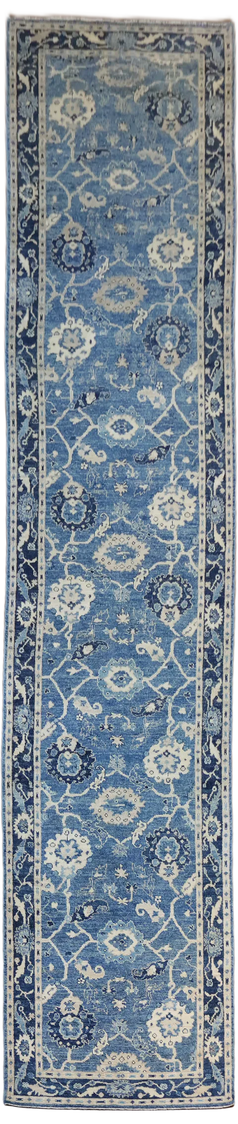 Outstanding! Blue Vegetable Dye Wool Oriental Oushak Turkish Runner Rug 4x19