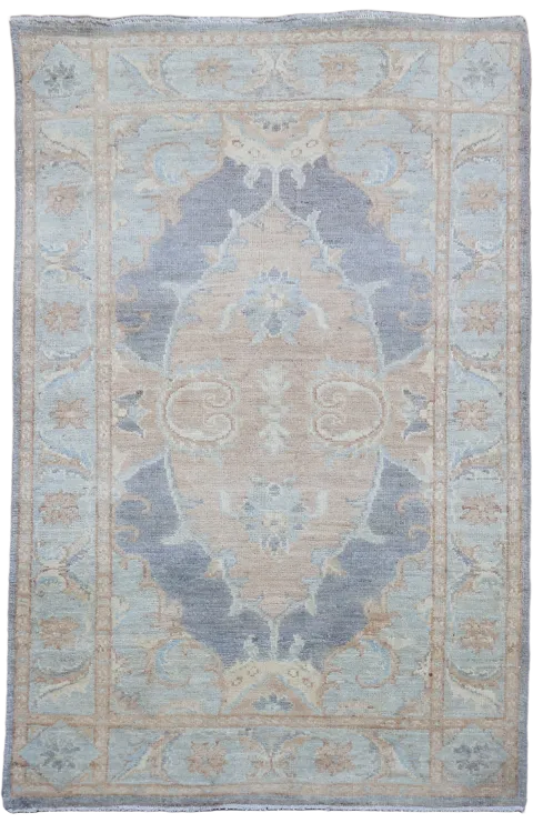 Grey & Blue Decorative Wool Oriental Oushak Turkish Rug 3x4