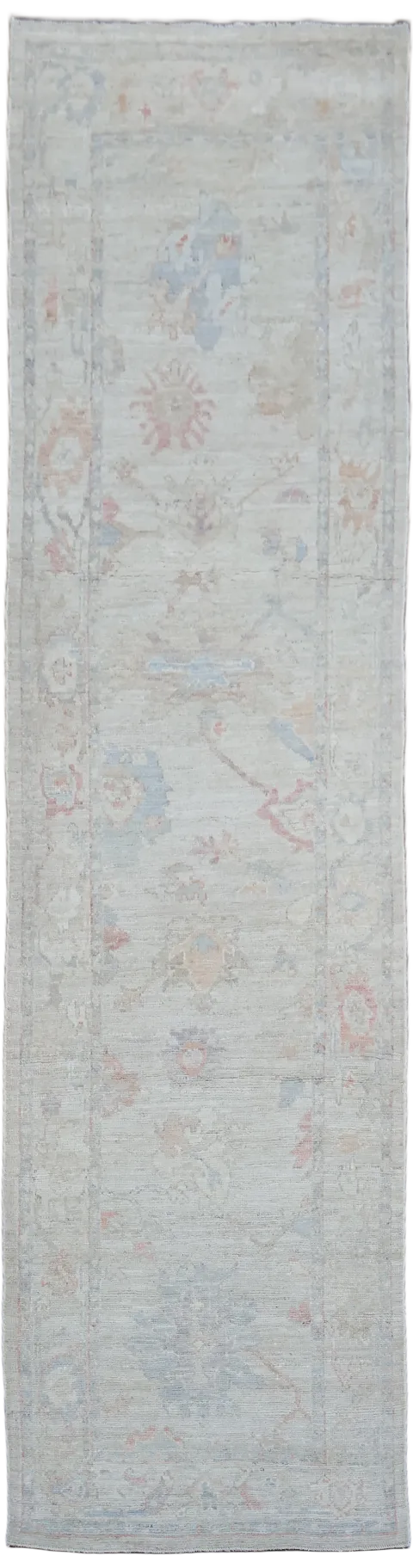 Muted Vegetable Dye Wool Oushak Turkish Runner Rug 3x10