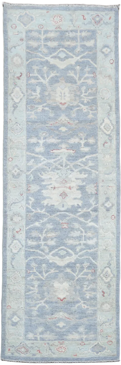 Mute Vegetable Dye Wool Oushak Turkish Runner Rug 3x8
