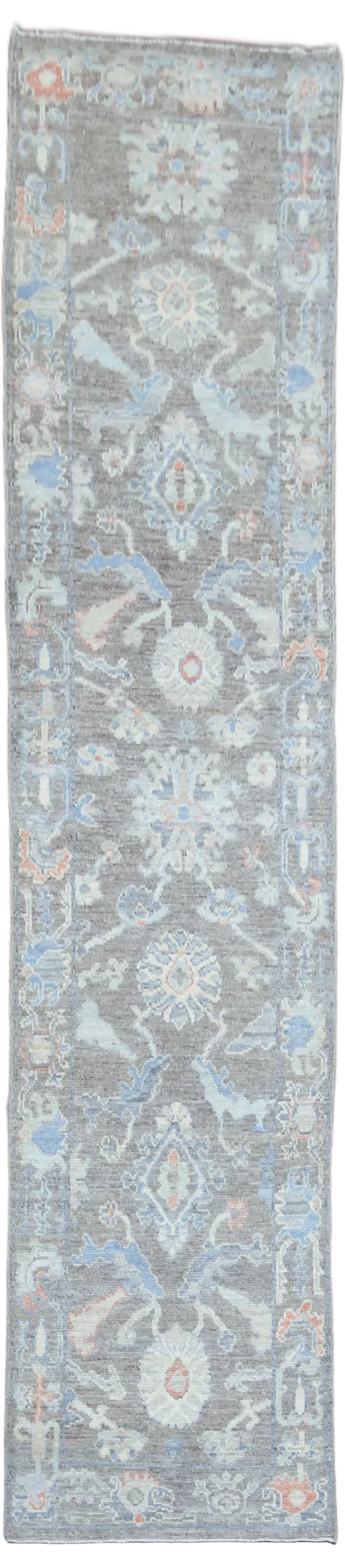 Vegetable Dye Wool Grey Oushak Turkish Runner Rug 3x11
