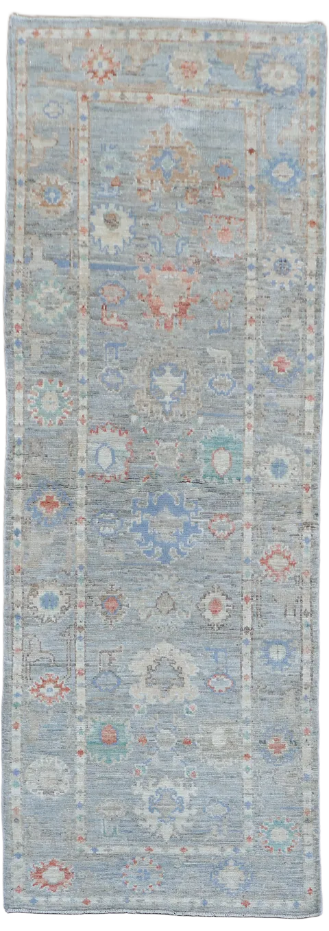Vegetable Dye Muted Wool Oushak Turkish Runner Rug 3x8