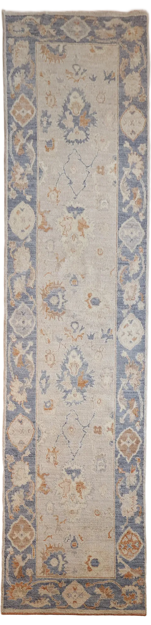 Grey All Over Vegetable Dye Wool Oushak Turkish Runner Rug 3x12
