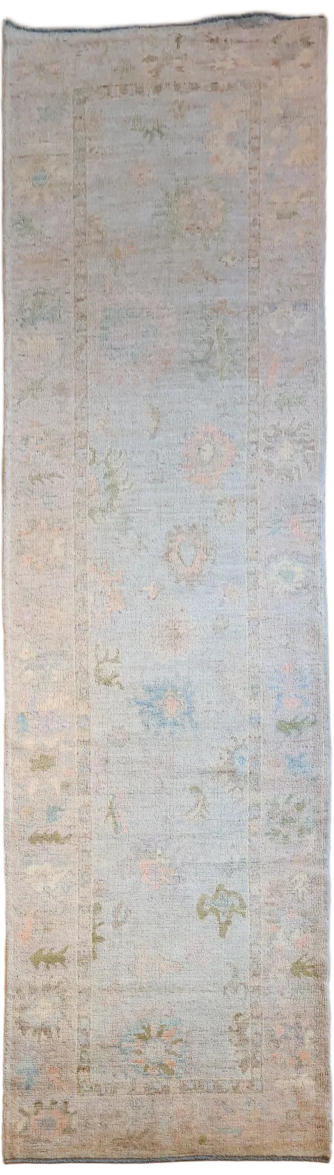 must See! Blue Vegetable Dye Wool Oushak Turkish Runner Rug 3x11