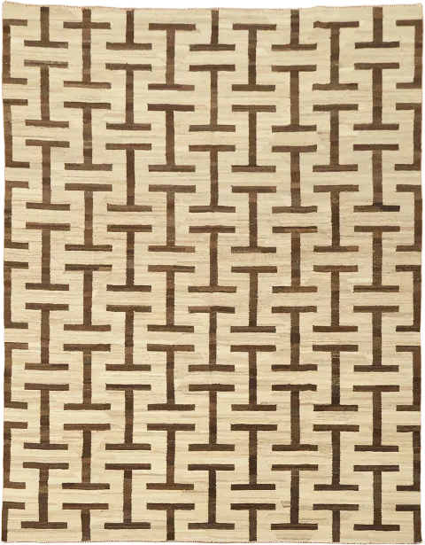 Contemporary Geometric Style Modern Flat-Weave Kilim Rug in Warm Beige Tones 10x13