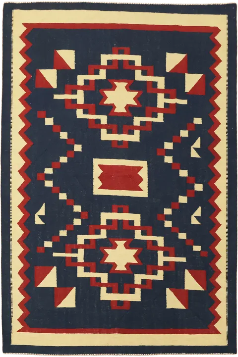 Rustic Navy and Red Navajo-inspired geometric Kilim Rug 7'x10'