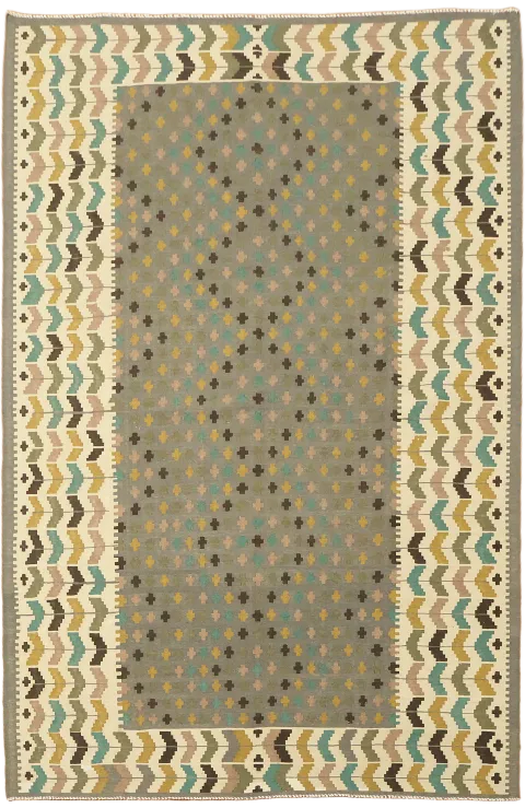 Exquisite Handwoven Kilim Turkish Area Rug with Colorful Geometric Details 7x10