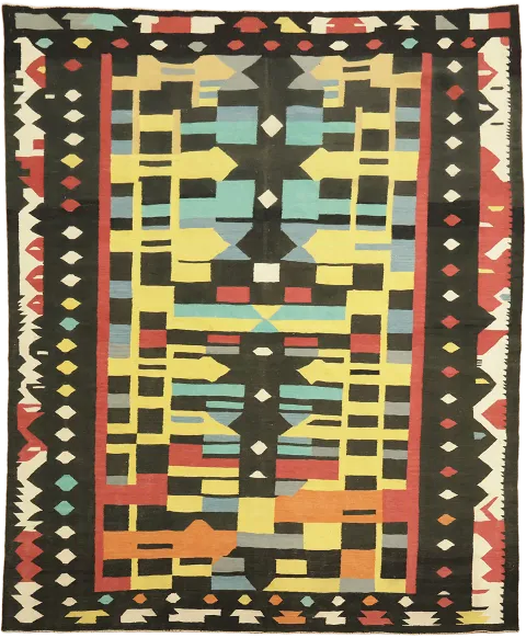 Modern Art-Inspired Flat-Weave Kilim Rug with Striking Geometric 8'x10'