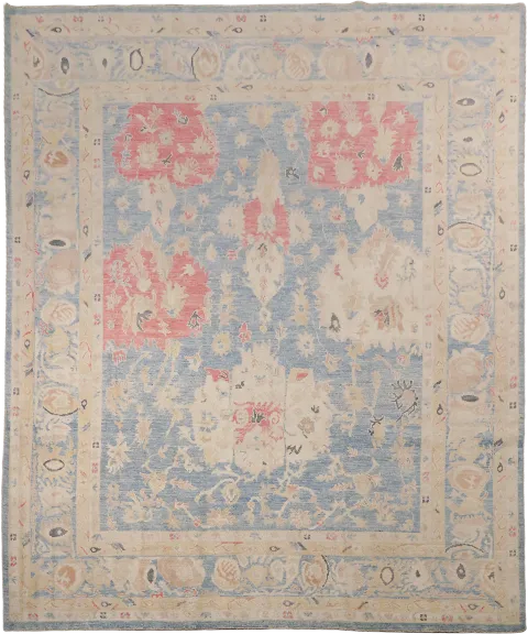 Blue Vegetables Dye Wool Oushak Turkish Area Rug 8x10
