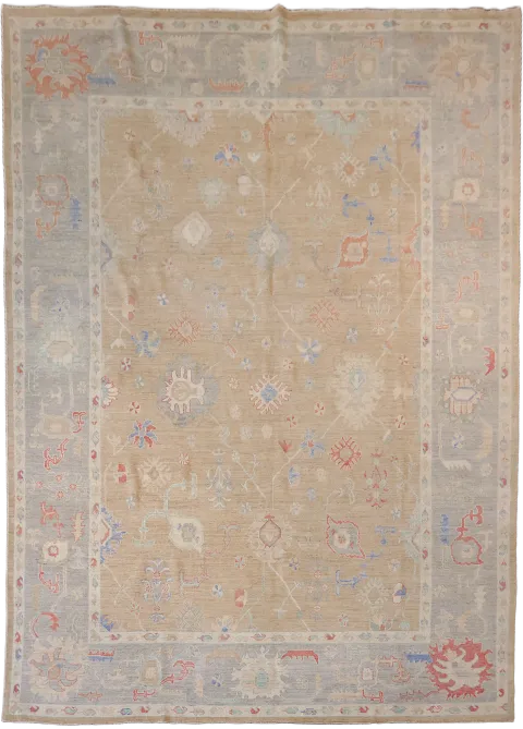 Peach Traditional Handwoven Wool Oushak Rug with Soft, Earthy Colors 10x14