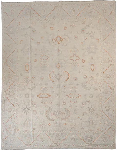 Elegant pastel tones in traditional style Turkish Wool area rug 8x11