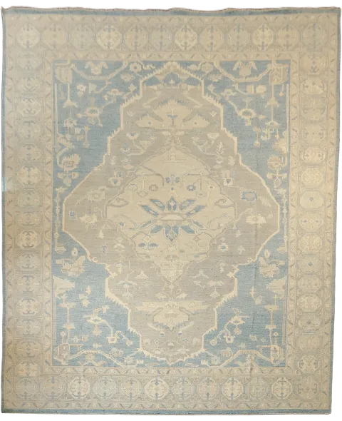 Palace Size Muted Blue Geometric Oushak Turkish Large Wool Rug 12x15
