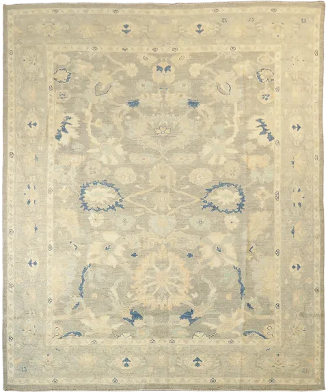 Muted Grey Vegetable Dye Wool Oriental Oushak Turkish Area Rug 8x10