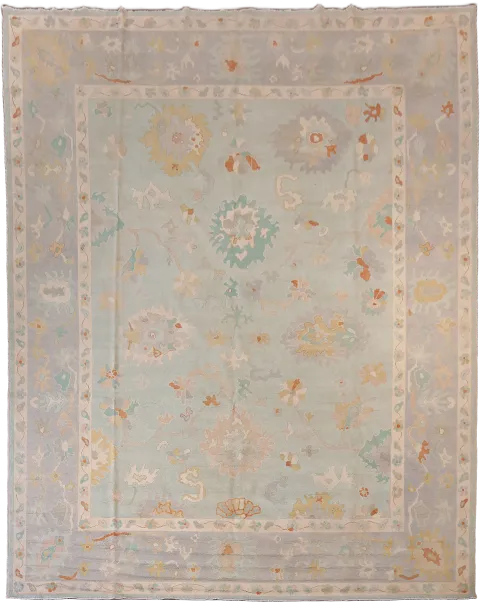 Palace Size Muted Chic Pastel Oriental Oushak Wool Rug with Delicate Oriental Floral Themes 12x15