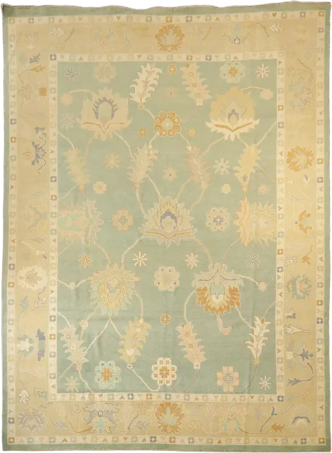 Muted Green Wool Oushak Turkish Oriental Large Rug 10x14