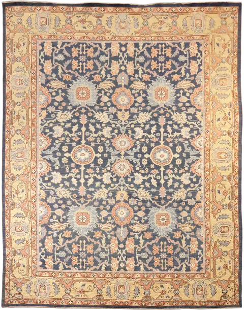 Blue Vegetable Dye Wool Oushak Turkish Area Rug 9x12