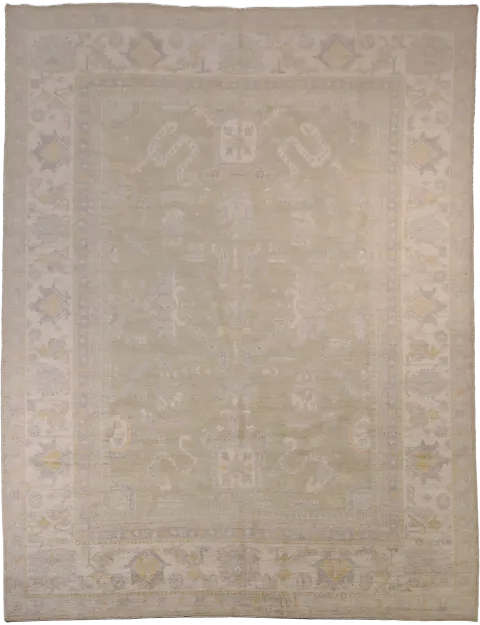 Muted Wool Vegetable Dye Oushak Turkish Area Rug 9x12