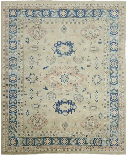 Traditional Premium Green and Blue Kazak Pakistani Rug 8x10