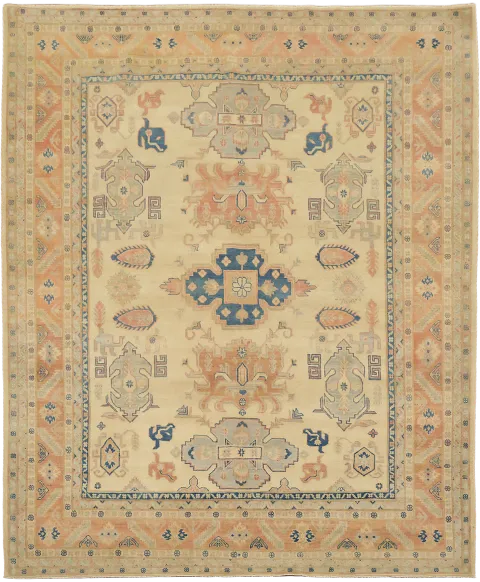 Classic Beige and Blue Kazak Traditional Handmade Rug 8x10