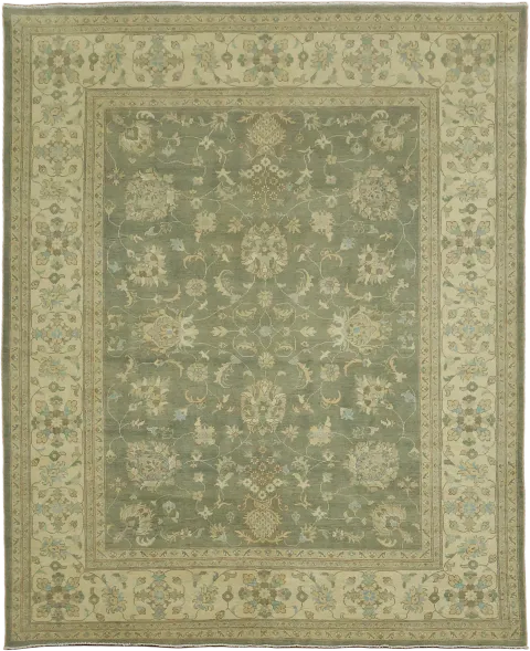 Luxurious Green and Ivory Traditional Kazak Pakistani Rug 8x10