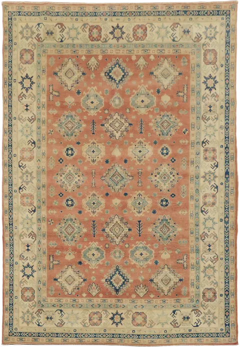 Luxury soft coral orange Geometric Kazak Pakistani Rug 8'x12'