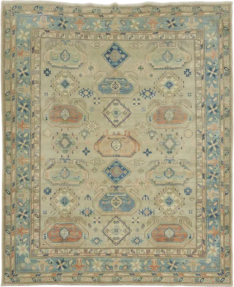 South-Western Style Sage Green and Blue Kazak Vegetable Dye Rug 8x10