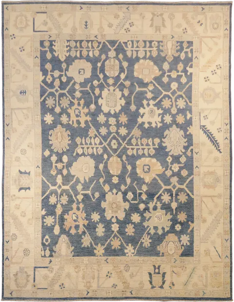 Muted All Over Geometric Oriental Oushak Turkish Area Wool Rug 9x12