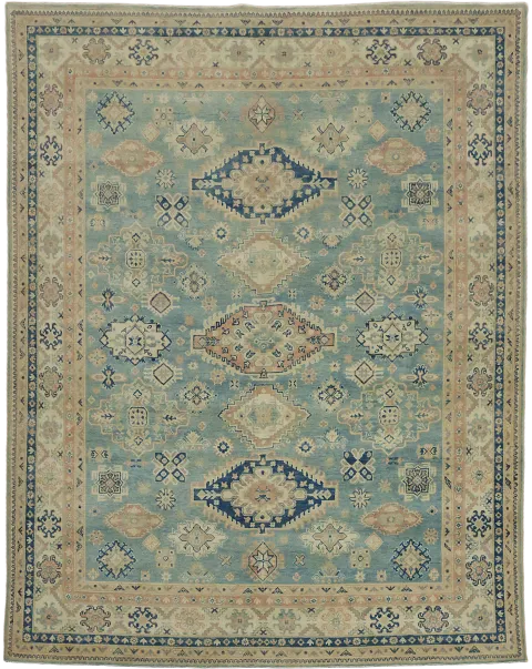 Traditional Geometric Light Blue Kazak Pakistani Area Rug 8'x10'