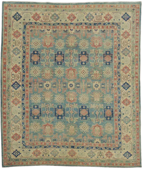 Kazak Pakistani Classic Heritage Rug with Blue and Coral Hue 8x10