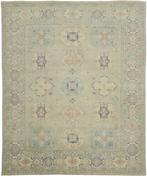 Green Kazak Pakistani Rug in Pastel Hues 8x10