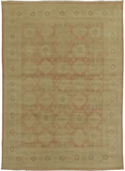 Muted Geometric Wool Kazak Oriental Area Rug 9x12