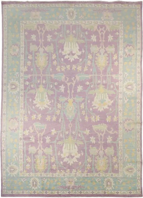 Pink Vegetable Dye Wool Oushak Turkish Large Rug 10x14