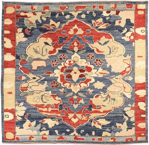 Blue Square Vegetable Dye Wool Oushak Turkish Area Rug 8x8