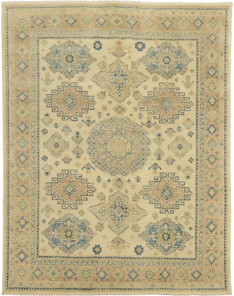 Elegant Beige Kazak Pakistani Rug with Intricate Blue Accents Pattern 8'x10'